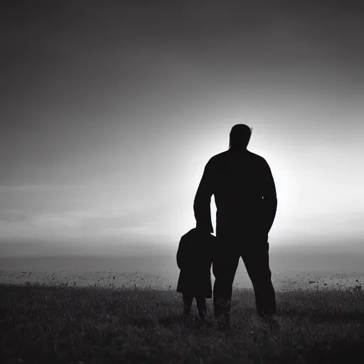 Image similar to father silhouette, award winning black and white photography