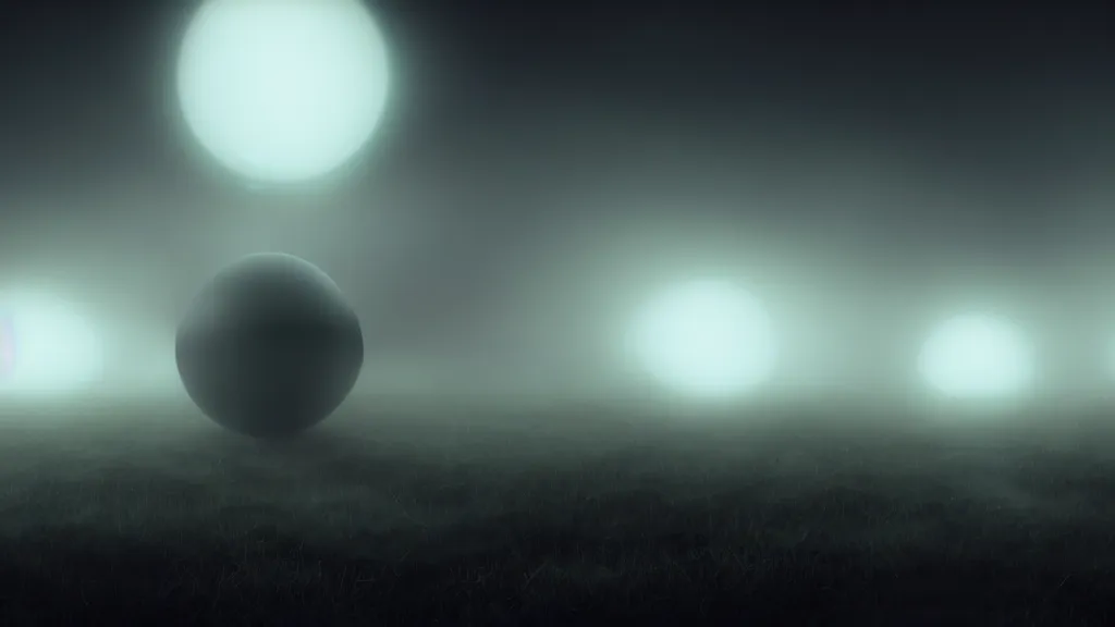 Image similar to thin luminous threads stretch from a black sphere that is in the sky above a small village with many houses in the fog, fog, volumetric lighting, mystique, atmospheric, sharp focus, ultra detailed, ross tran, thierry doizon, kai carpenter, ignacio fernandez rios, noir art house, 4 k, 3 5 mm