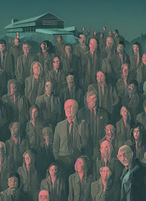 Image similar to Twin Peaks movie poster artwork by Michael Whelan and Tomer Hanuka, Rendering of secret cult club of snake worshippers, from a scene from Twin Peaks, clean, full of detail, Matte painting, trending on artstation and unreal engine