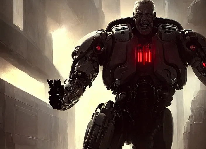 Image similar to james cameron as victor stone, full body concept, cyborg, borg, strogg, face of a man, terminator, flesh, quake strogg, doom demon, wolfenstein, monstrous, powerful, symmetry, symmetrical, concept art by ruan jia and greg rutkowski