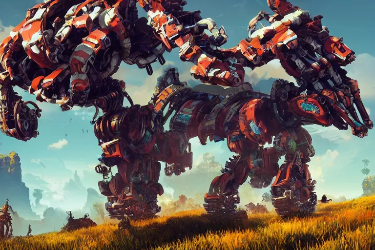 Image similar to grazer machine mecanical creature robot of horizon forbidden west horizon zero dawn bioluminiscence global illumination ray tracing hdr fanart arstation by ian pesty and alena aenami artworks in 4 k