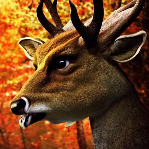 Image similar to hybrid between deer and dragon, profile, fantasy, extremely detailed, nature photography, artstation