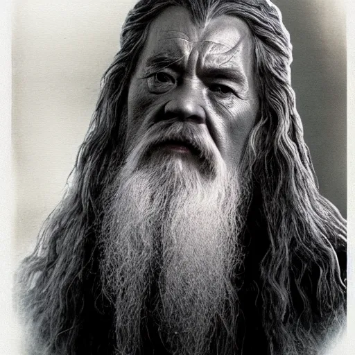 Image similar to a still from “ lord of the rings ” of a head and shoulders portrait of master tang as gandalf, photo by phil noto