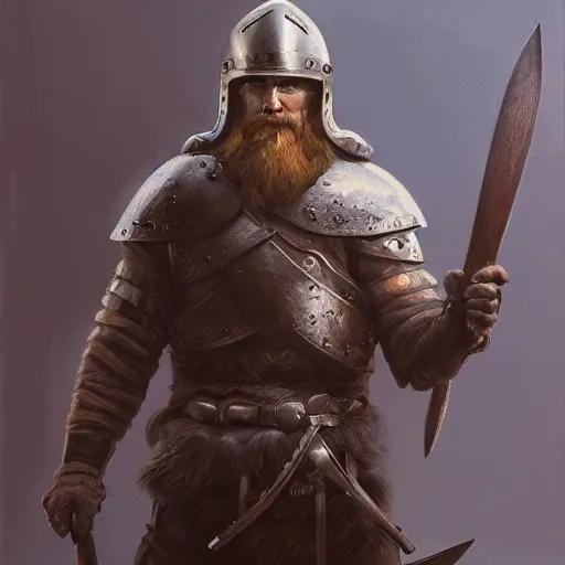 Image similar to portrait of a viking warrior with a helmet and axe hands painted black leather armor, highly detailed, digital painting, artstation, concept art, illustration, greg rutkowski, mucha,