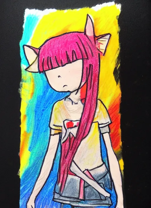 Prompt: poorly drawn anime girl, crayon art, very silly looking