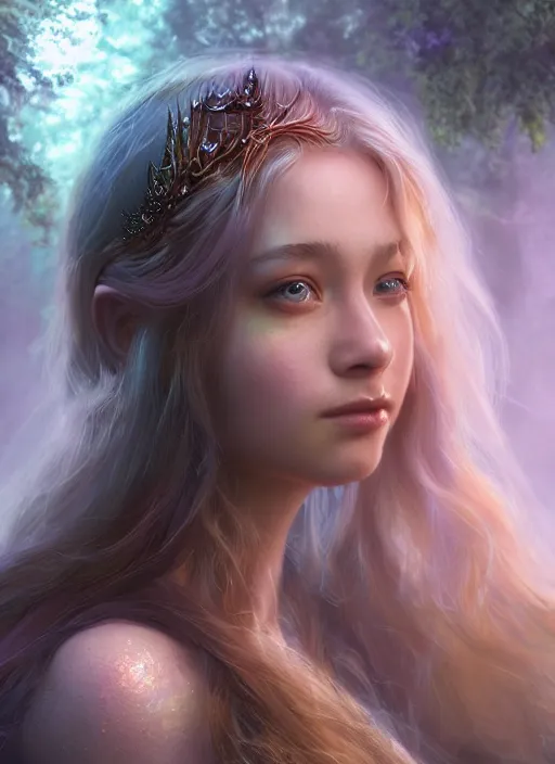 Prompt: portrait of a gorgeous fairy princess of the forest, detailed iridescent reptile skin, 8k render, ultra realistic, cinematic lighting, artstation, artgerm