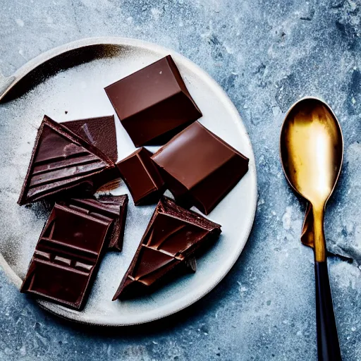 Prompt: extremely delicious looking photo of desert with melted chocolate, expensive top quality product, most perfect chocolate on the world, small manufacture, unique style, 8 k, product photography, professional studio photography