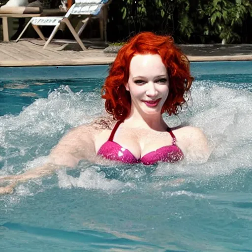 Image similar to christina hendricks swimming in pool,