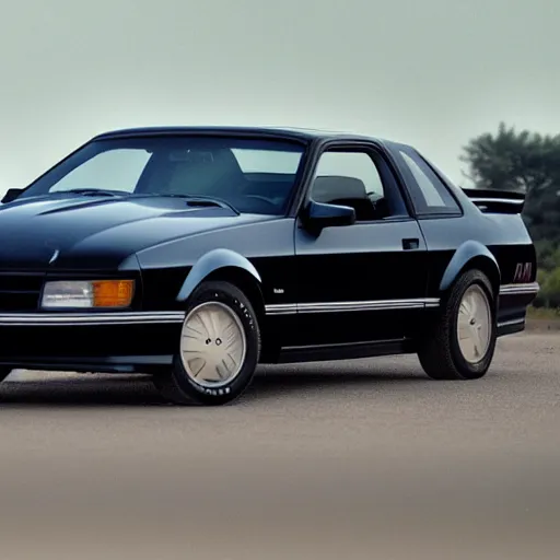 Prompt: real-view photo of a 1990's Ford Mustang prototype at a parking lot