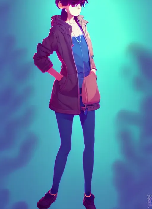 Image similar to female character inspired by 9 0's fashion and by madeline from celeste, art by rossdraws, wlop, ilya kuvshinov and makoto shinkai