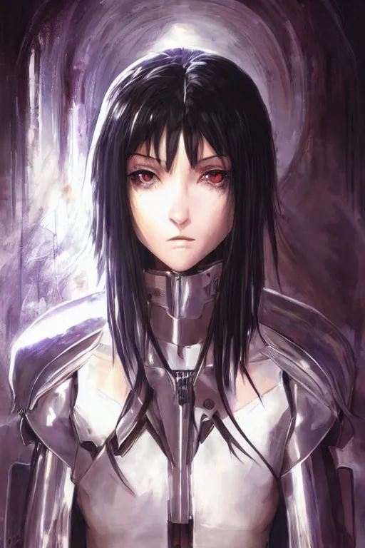 Image similar to portrait Anime girl in cyberpunk trinity blood armor, cute-fine-face, black-hair pretty face, realistic shaded Perfect face, fine details. Anime. realistic shaded lighting by Ilya Kuvshinov katsuhiro otomo ghost-in-the-shell, magali villeneuve, artgerm, rutkowski, WLOP Jeremy Lipkin and Giuseppe Dangelico Pino and Michael Garmash and Rob Rey and Yoshitaka Amano and Thores Shibamoto