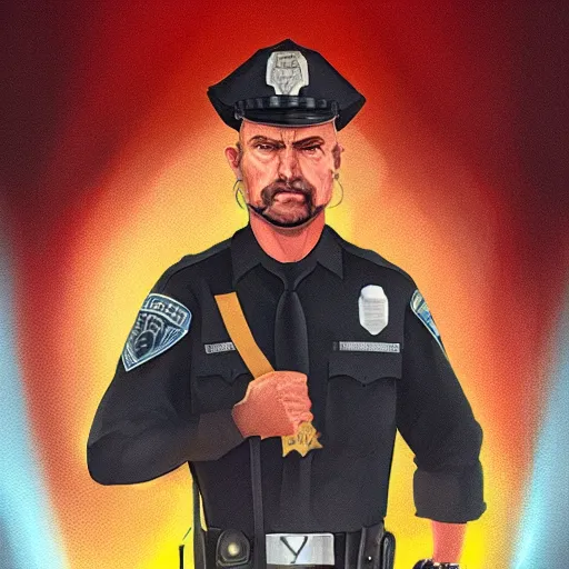 Prompt: american police tarot card, digital painting, ultradetailed, artstation, oil painting, ultradetailed, artstation