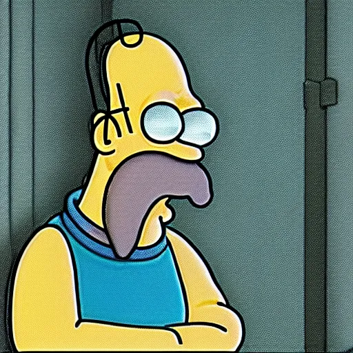 Prompt: A still image of Homer Simpson in a horror movie The Ring (1998)