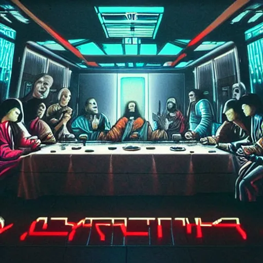 Image similar to cyberpunk last supper