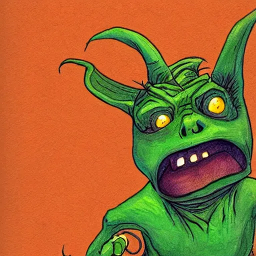 Image similar to halloween goblin illustration, childrens book, simple art by jack prelutsky