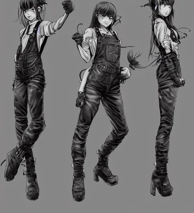 Image similar to full body pose, hd, manga anime portrait of a fairy girl in combat boots and overalls, in ishikawa ken frank miller jim lee style detailed trending award winning on flickr artstation,