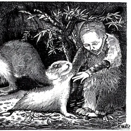 Image similar to illustration of the Aesop fable, The Mink and the Otter