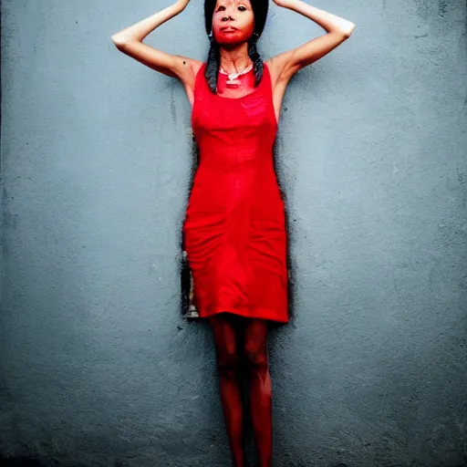 Image similar to photo of a woman in a red dress by eric lafforgue. professional photography.