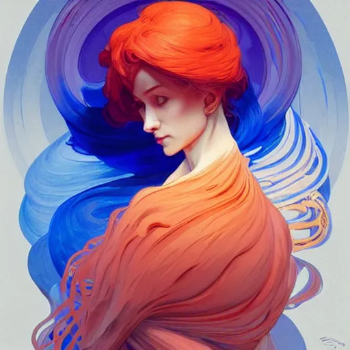 Image similar to swirls orange,cerulean,white gouache and a daub of midnight pain, intricate, highly detailed, digital painting, artstation, concept art, smooth, sharp focus, illustration, Unreal Engine 5, 8K, art by artgerm and greg rutkowski and alphonse mucha