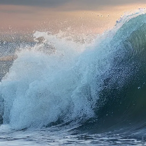 Image similar to a lion's face breaching through a wave