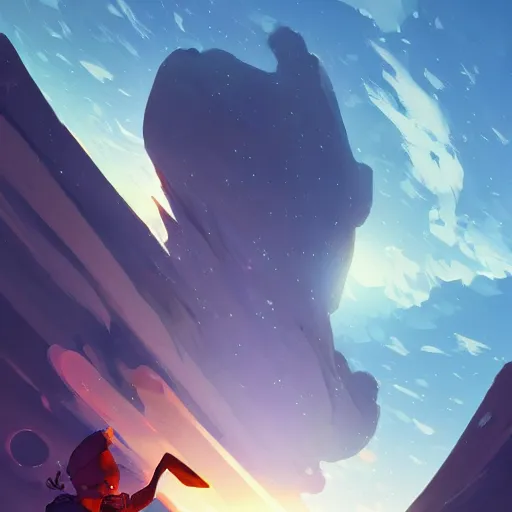 Image similar to blue chunk of ice flying through a night sky, black scrap metal trailing behind it, official fanart behance hd artstation by jesper ejsing by rhads, makoto shinkai and lois van baarle, ilya kuvshinov, ossdraws