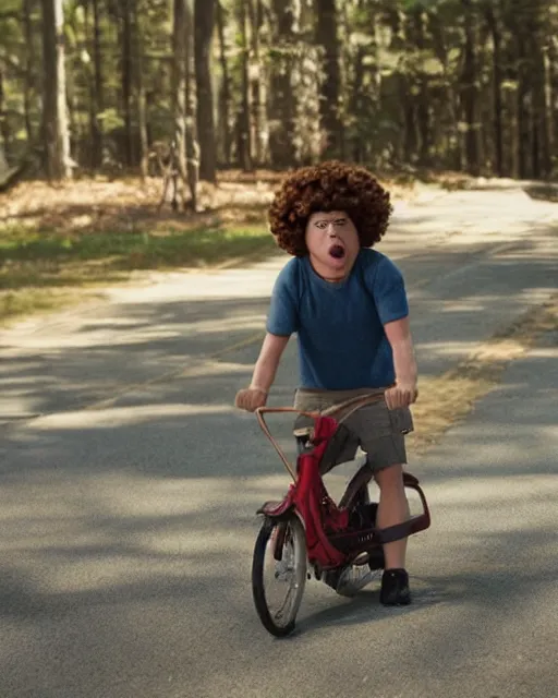 Image similar to a still of dustin henderson gaten matarazzo wearing a cap as a muppet in stranger things. highly detailed felt. hyper real photo. 4 k.