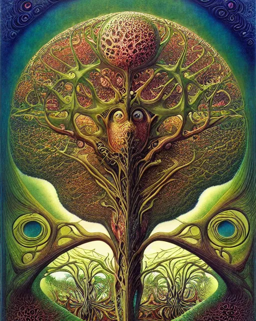 Image similar to tree of life by roger dean and andrew ferez, art forms of nature by ernst haeckel, divine chaos engine, symbolist, visionary, art nouveau, botanical fractal structures, organic, detailed, realistic, surreality