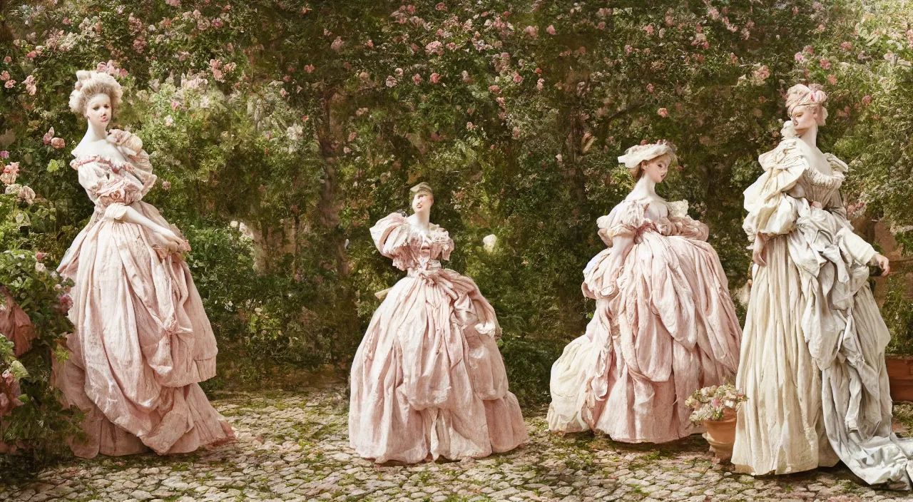 Prompt: fashion editorial by Jean-Honoré Fragonard. outdoor garden. highly detailed. 8k. depth of field. photography