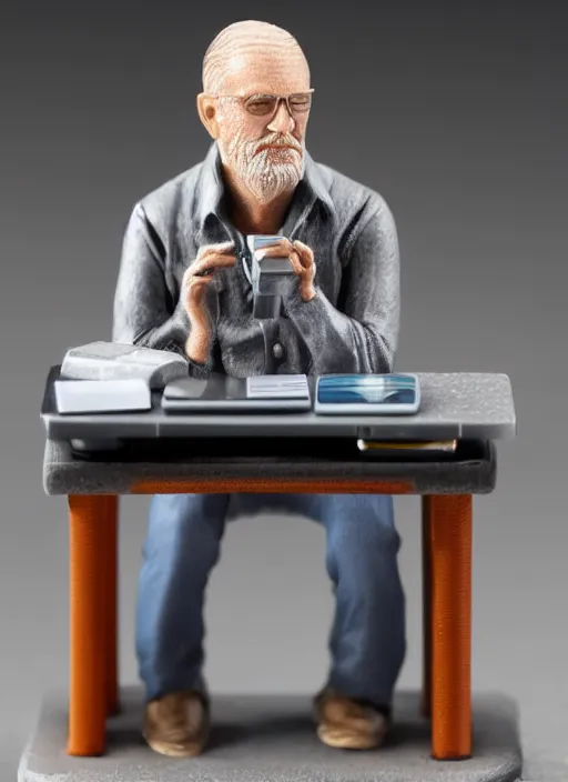 Image similar to 80mm resin detailed miniature of man sitting at his computer, angry, Product Introduction Photos, 4K, Full body,