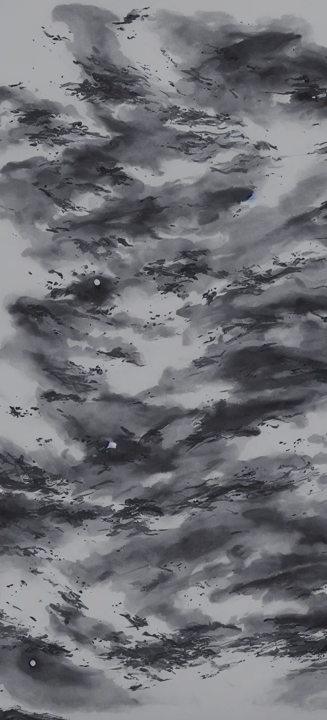 Prompt: an ink painting of alien planet horizon by xu beihong