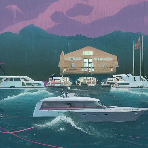 Image similar to yachting club by simon stalenhag