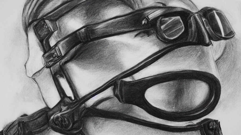 Image similar to charcoal drawing life the very crispest, neatest goggles