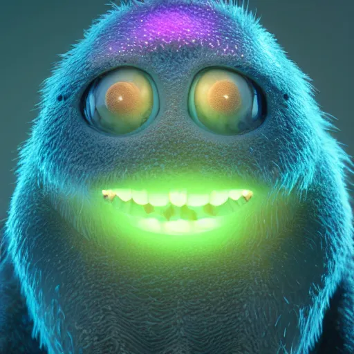 Image similar to tiny single cell creature, portrait, micro - organisms, center, symmetric, rim light, marine microbiology, bioluminescence, electric, fur, soft, concept art, intricate details, highly detailed, colorful, photorealistic, disney pixar, octane render, iridescent, anime, 8 k