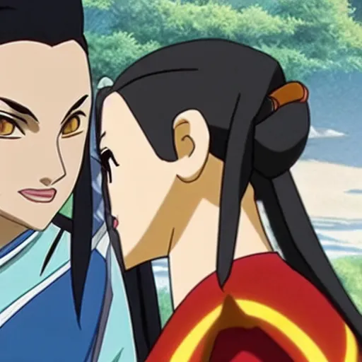 Prompt: Azula gazing longingly at Sokka, legend of korra