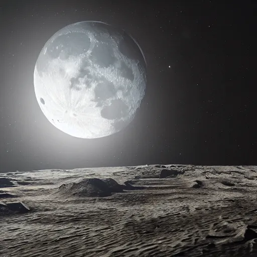 Image similar to moon with future technology realistic dark award winning, trending on artstation, unreal engine