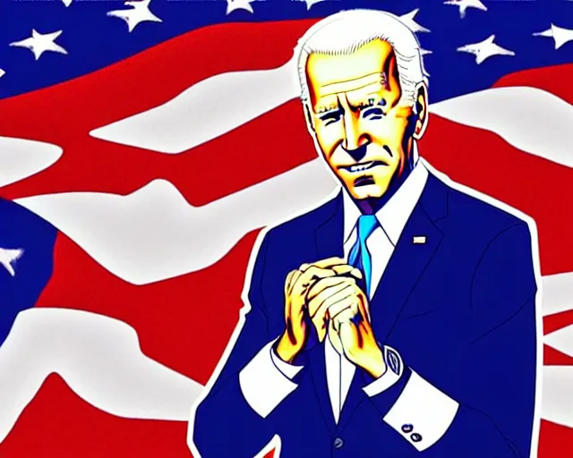 Image similar to Joe Biden in JoJo’s Bizarre Adventure anime by Hirohiko Araki, highly detailed, dynamic lighting, anime style