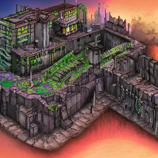 Prompt: fantasy stream punk city built into the side of a large mountain. high quality, detailed digital art