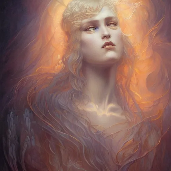 Image similar to a highly detailed beautiful portrait in the style of jean delville and in the style of peter mohrbacher.
