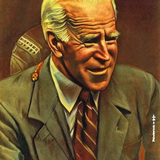 Image similar to soviet propaganda of communist peasant joe biden by j. c. leyendecker, bosch, and beksinski