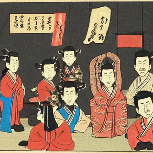 Prompt: ancient Japanese painting of Seinfeld characters in Jerry’s apartment, extremely detailed