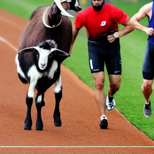 Image similar to finally the goat finishes the race