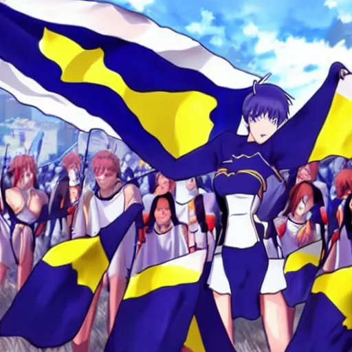 Prompt: cornish nationalism rally for independence, anime style like fate/stay night