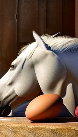 Image similar to horses lay eggs, photorealistic!!!, award winning, 4 k, ultra hd, octane rendering, unreal 5 engine