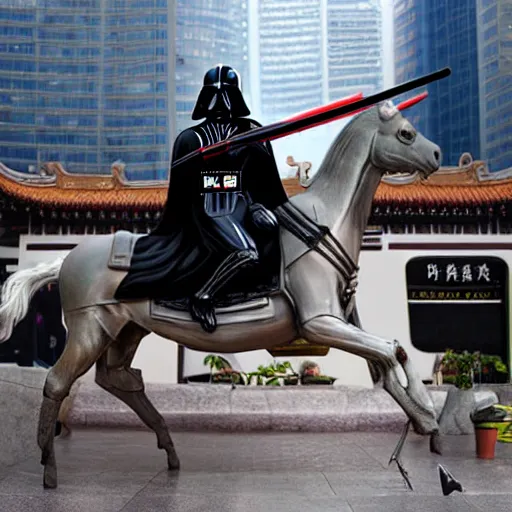 Image similar to Darth Vader riding a unicorn in China