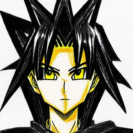 Prompt: portrait drawing of yugi muto by kazuki takahashi