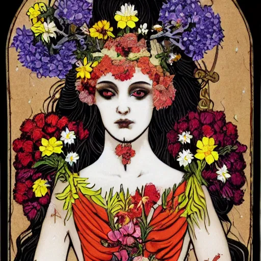 Image similar to persephone as goddess of death and flowers