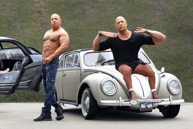 Image similar to vin diesel holds over its head on its two hands volkswagen beatle