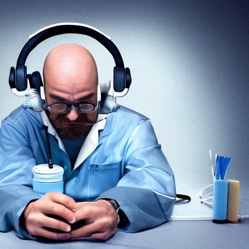 Image similar to An anthropomorphic grey dolphin in a white lab-coat playing games on a computer, digital painting, close-up, wearing a headset