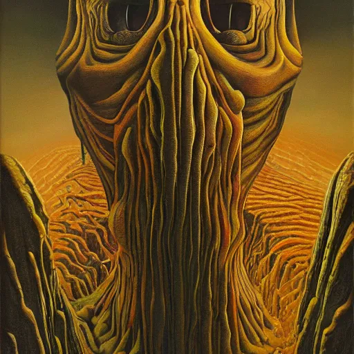 Prompt: her reflection by jacek yerka, alex gray, zdzisław beksiński, dariusz zawadzki, jeffrey smith and h.r. giger, oil on canvas, 8k highly professionally detailed, trending on artstation