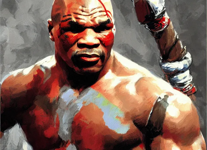 Image similar to a highly detailed beautiful portrait of mike tyson as kratos, by gregory manchess, james gurney, james jean